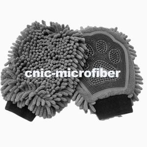 OEM ODM Quick Drying Chenille Bath Grooming Mitt Glove Brushes for Cats Dogs Absorbent Microfiber with Rubber 